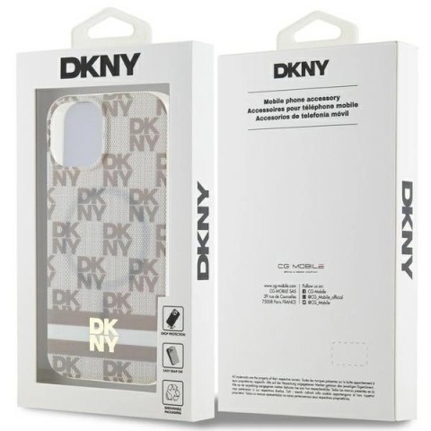 Etui DKNY IML Checkered Mono Pattern & Printed Stripes MagSafe na iPhone 15 / 14 / 13 - beżowe