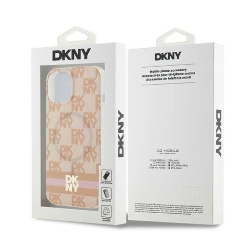 Etui DKNY IML Checkered Mono Pattern & Printed Stripes MagSafe na iPhone 15 / 14 / 13 - różowe Etui DKNY IML Checkered Mono Pattern & Printed Stripes MagSafe na iPhone 15 / 14 / 13 - różowe