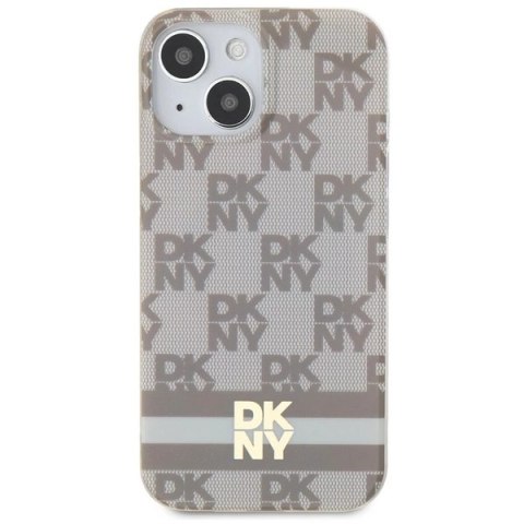 Etui DKNY IML Checkered Mono Pattern & Printed Stripes MagSafe na iPhone 15 Plus / 14 Plus - beżowe
