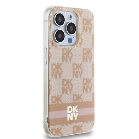 Etui DKNY IML Checkered Mono Pattern & Printed Stripes MagSafe na iPhone 15 Pro Max - różowe