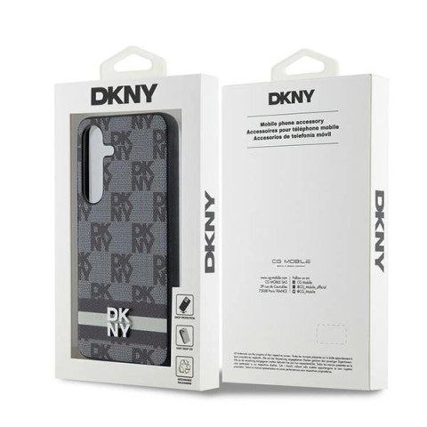 Etui DKNY Leather Checkered Mono Pattern & Printed Stripes na Samsung Galaxy S24 - czarne Etui DKNY Leather Checkered Mono Pattern & Printed Stripes na Samsung Galaxy S24 - czarne