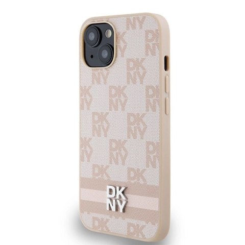 Etui DKNY Leather Checkered Mono Pattern & Printed Stripes na iPhone 15 / 14 / 13 - różowe Etui DKNY Leather Checkered Mono Pattern & Printed Stripes na iPhone 15 / 14 / 13 - różowe