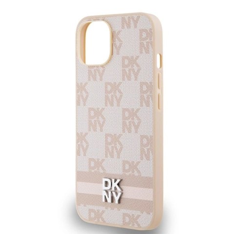 Etui DKNY Leather Checkered Mono Pattern & Printed Stripes na iPhone 15 / 14 / 13 - różowe Etui DKNY Leather Checkered Mono Pattern & Printed Stripes na iPhone 15 / 14 / 13 - różowe