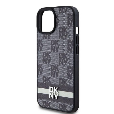 Etui DKNY Leather Checkered Mono Pattern & Printed Stripes na iPhone 15 Plus / 14 Plus - czarne Etui DKNY Leather Checkered Mono Pattern & Printed Stripes na iPhone 15 Plus / 14 Plus - czarne