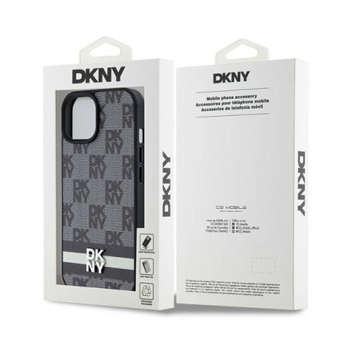 Etui DKNY Leather Checkered Mono Pattern & Printed Stripes na iPhone 15 Plus / 14 Plus - czarne Etui DKNY Leather Checkered Mono Pattern & Printed Stripes na iPhone 15 Plus / 14 Plus - czarne