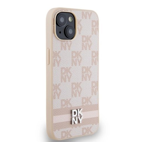Etui DKNY Leather Checkered Mono Pattern & Printed Stripes na iPhone 15 Plus / 14 Plus - różowe Etui DKNY Leather Checkered Mono Pattern & Printed Stripes na iPhone 15 Plus / 14 Plus - różowe