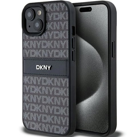 Etui DKNY Leather Mono Stripe & Metal Logo na iPhone 15 Plus / 14 Plus - czarne Etui DKNY Leather Mono Stripe & Metal Logo na iPhone 15 Plus / 14 Plus - czarne