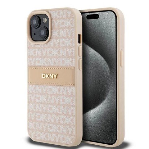 Etui DKNY Leather Mono Stripe & Metal Logo na iPhone 15 Plus / 14 Plus - różowe Etui DKNY Leather Mono Stripe & Metal Logo na iPhone 15 Plus / 14 Plus - różowe