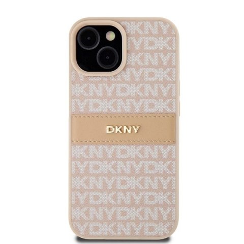 Etui DKNY Leather Mono Stripe & Metal Logo na iPhone 15 Plus / 14 Plus - różowe Etui DKNY Leather Mono Stripe & Metal Logo na iPhone 15 Plus / 14 Plus - różowe