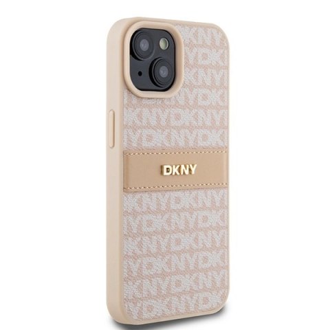 Etui DKNY Leather Mono Stripe & Metal Logo na iPhone 15 Plus / 14 Plus - różowe Etui DKNY Leather Mono Stripe & Metal Logo na iPhone 15 Plus / 14 Plus - różowe