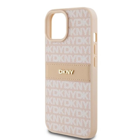 Etui DKNY Leather Mono Stripe & Metal Logo na iPhone 15 Plus / 14 Plus - różowe Etui DKNY Leather Mono Stripe & Metal Logo na iPhone 15 Plus / 14 Plus - różowe