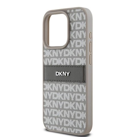 Etui DKNY Leather Mono Stripe & Metal Logo na iPhone 15 Pro Max - beżowe Etui DKNY Leather Mono Stripe & Metal Logo na iPhone 15 Pro Max - beżowe