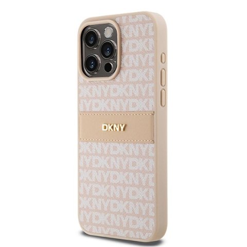 Etui DKNY Leather Mono Stripe & Metal Logo na iPhone 15 Pro Max - różowe Etui DKNY Leather Mono Stripe & Metal Logo na iPhone 15 Pro Max - różowe