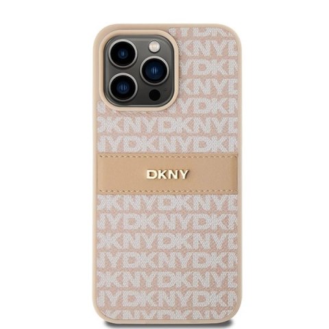 Etui DKNY Leather Mono Stripe & Metal Logo na iPhone 15 Pro Max - różowe Etui DKNY Leather Mono Stripe & Metal Logo na iPhone 15 Pro Max - różowe