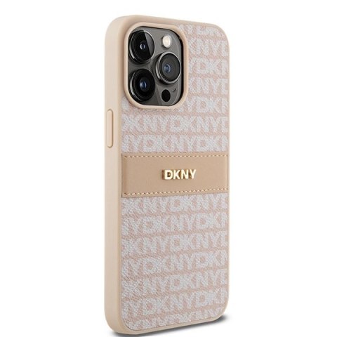 Etui DKNY Leather Mono Stripe & Metal Logo na iPhone 15 Pro Max - różowe Etui DKNY Leather Mono Stripe & Metal Logo na iPhone 15 Pro Max - różowe