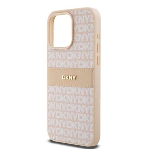 Etui DKNY Leather Mono Stripe & Metal Logo na iPhone 15 Pro Max - różowe Etui DKNY Leather Mono Stripe & Metal Logo na iPhone 15 Pro Max - różowe