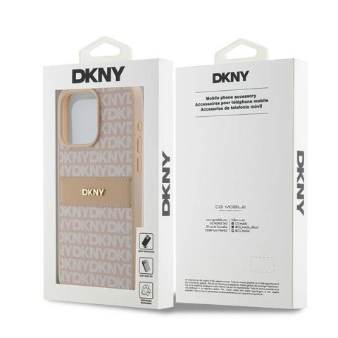 Etui DKNY Leather Mono Stripe & Metal Logo na iPhone 15 Pro Max - różowe Etui DKNY Leather Mono Stripe & Metal Logo na iPhone 15 Pro Max - różowe