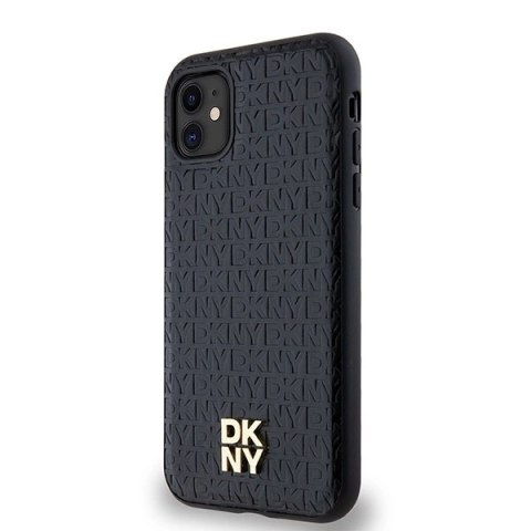 Etui DKNY Leather Monogram Pattern Metal Logo MagSafe na iPhone 11 / Xr - czarne Etui DKNY Leather Monogram Pattern Metal Logo MagSafe na iPhone 11 / Xr - czarne