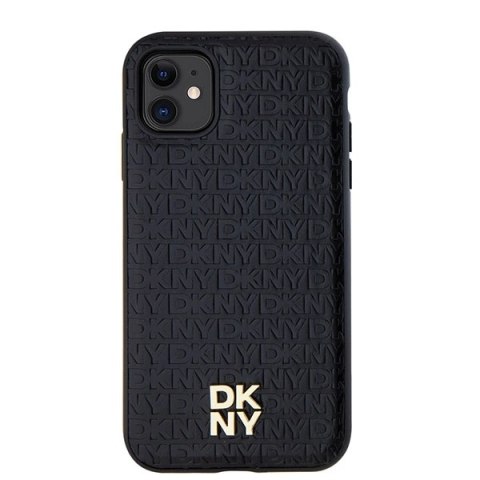 Etui DKNY Leather Monogram Pattern Metal Logo MagSafe na iPhone 11 / Xr - czarne Etui DKNY Leather Monogram Pattern Metal Logo MagSafe na iPhone 11 / Xr - czarne