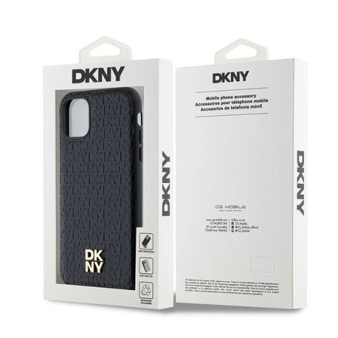 Etui DKNY Leather Monogram Pattern Metal Logo MagSafe na iPhone 11 / Xr - czarne Etui DKNY Leather Monogram Pattern Metal Logo MagSafe na iPhone 11 / Xr - czarne