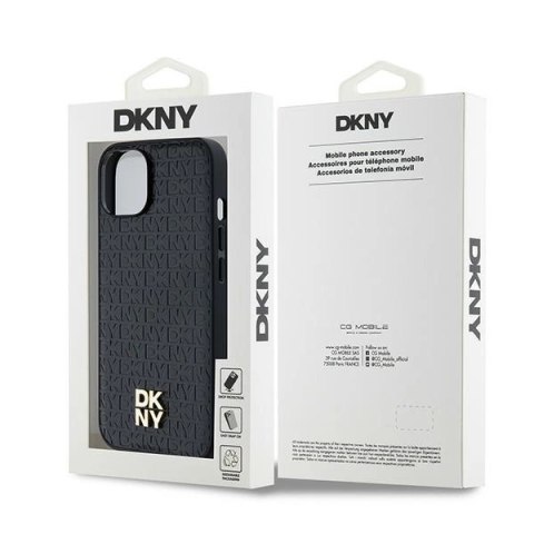 Etui DKNY Leather Monogram Pattern Metal Logo MagSafe na iPhone 15 / 14 / 13 - czarne