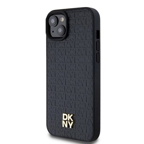 Etui DKNY Leather Monogram Pattern Metal Logo MagSafe na iPhone 15 Plus / 14 Plus - czarne Etui DKNY Leather Monogram Pattern Metal Logo MagSafe na iPhone 15 Plus / 14 Plus - czarne