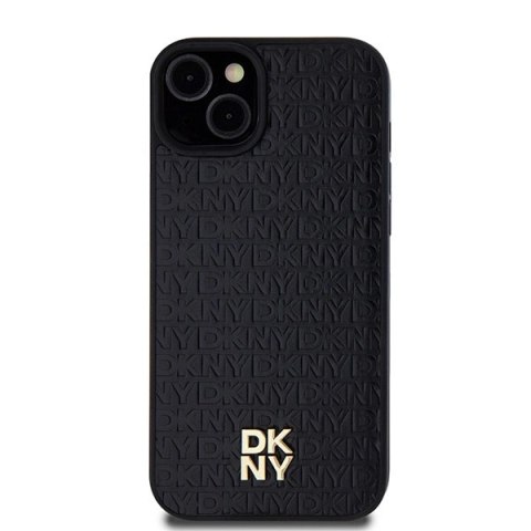 Etui DKNY Leather Monogram Pattern Metal Logo MagSafe na iPhone 15 Plus / 14 Plus - czarne Etui DKNY Leather Monogram Pattern Metal Logo MagSafe na iPhone 15 Plus / 14 Plus - czarne