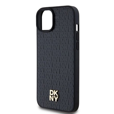 Etui DKNY Leather Monogram Pattern Metal Logo MagSafe na iPhone 15 Plus / 14 Plus - czarne Etui DKNY Leather Monogram Pattern Metal Logo MagSafe na iPhone 15 Plus / 14 Plus - czarne