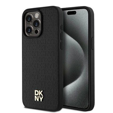 Etui DKNY Leather Monogram Pattern Metal Logo MagSafe na iPhone 15 Pro Max - czarne Etui DKNY Leather Monogram Pattern Metal Logo MagSafe na iPhone 15 Pro Max - czarne