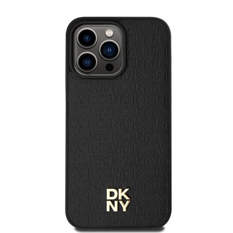 Etui DKNY Leather Monogram Pattern Metal Logo MagSafe na iPhone 15 Pro Max - czarne Etui DKNY Leather Monogram Pattern Metal Logo MagSafe na iPhone 15 Pro Max - czarne