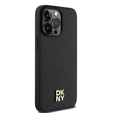 Etui DKNY Leather Monogram Pattern Metal Logo MagSafe na iPhone 15 Pro Max - czarne Etui DKNY Leather Monogram Pattern Metal Logo MagSafe na iPhone 15 Pro Max - czarne