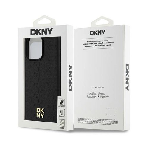 Etui DKNY Leather Monogram Pattern Metal Logo MagSafe na iPhone 15 Pro Max - czarne Etui DKNY Leather Monogram Pattern Metal Logo MagSafe na iPhone 15 Pro Max - czarne