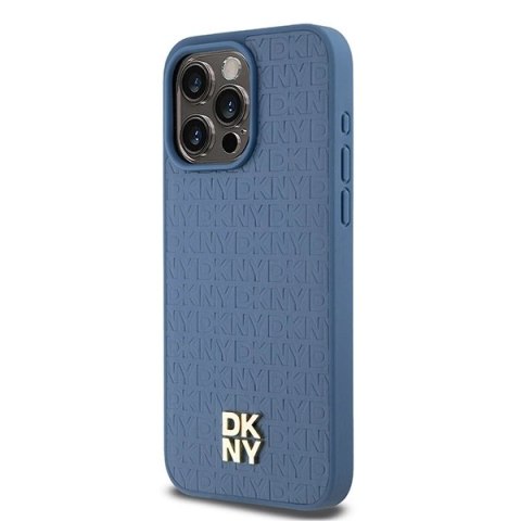 Etui DKNY Leather Monogram Pattern Metal Logo MagSafe na iPhone 15 Pro Max - niebieskie Etui DKNY Leather Monogram Pattern Metal Logo MagSafe na iPhone 15 Pro Max - niebieskie