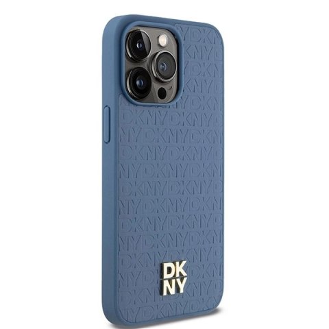 Etui DKNY Leather Monogram Pattern Metal Logo MagSafe na iPhone 15 Pro Max - niebieskie Etui DKNY Leather Monogram Pattern Metal Logo MagSafe na iPhone 15 Pro Max - niebieskie