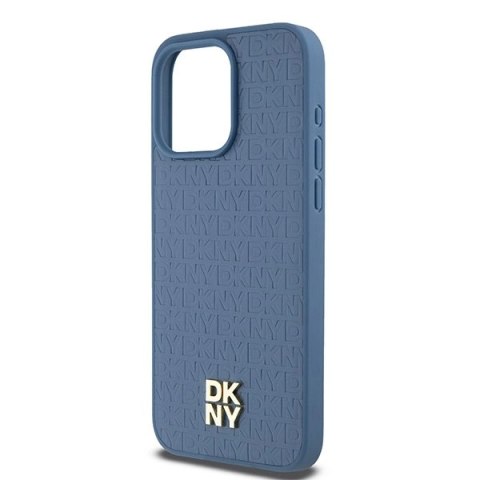 Etui DKNY Leather Monogram Pattern Metal Logo MagSafe na iPhone 15 Pro Max - niebieskie Etui DKNY Leather Monogram Pattern Metal Logo MagSafe na iPhone 15 Pro Max - niebieskie