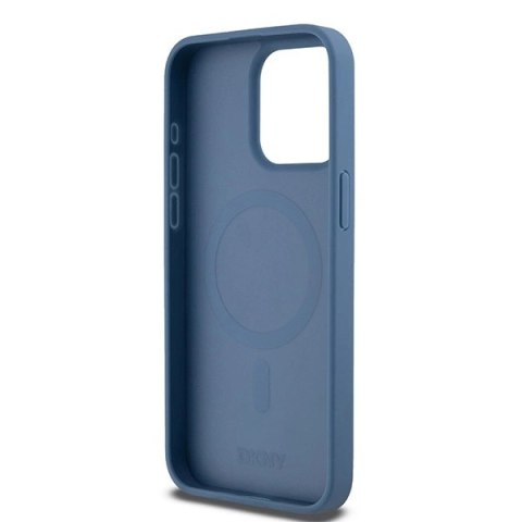 Etui DKNY Leather Monogram Pattern Metal Logo MagSafe na iPhone 15 Pro Max - niebieskie Etui DKNY Leather Monogram Pattern Metal Logo MagSafe na iPhone 15 Pro Max - niebieskie