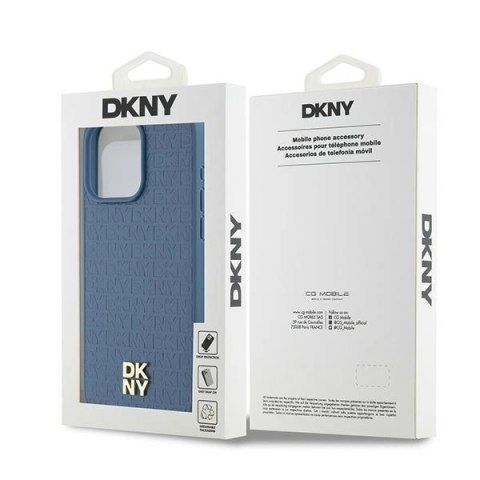 Etui DKNY Leather Monogram Pattern Metal Logo MagSafe na iPhone 15 Pro Max - niebieskie Etui DKNY Leather Monogram Pattern Metal Logo MagSafe na iPhone 15 Pro Max - niebieskie