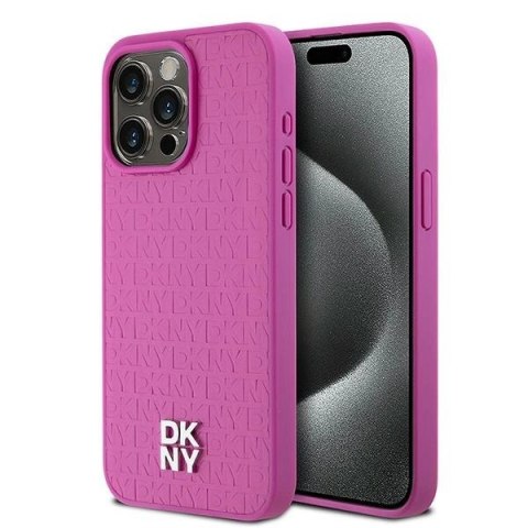 Etui DKNY Leather Monogram Pattern Metal Logo MagSafe na iPhone 15 Pro Max - różowe Etui DKNY Leather Monogram Pattern Metal Logo MagSafe na iPhone 15 Pro Max - różowe