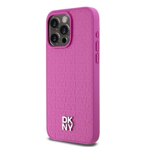 Etui DKNY Leather Monogram Pattern Metal Logo MagSafe na iPhone 15 Pro Max - różowe Etui DKNY Leather Monogram Pattern Metal Logo MagSafe na iPhone 15 Pro Max - różowe