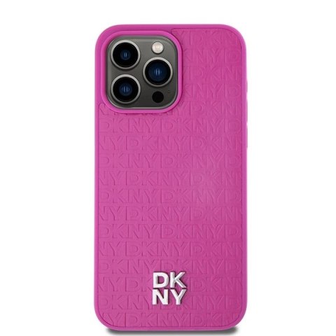 Etui DKNY Leather Monogram Pattern Metal Logo MagSafe na iPhone 15 Pro Max - różowe Etui DKNY Leather Monogram Pattern Metal Logo MagSafe na iPhone 15 Pro Max - różowe
