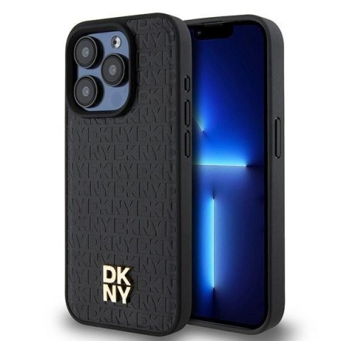 Etui DKNY Leather Monogram Pattern Metal Logo MagSafe na iPhone 15 Pro - czarne Etui DKNY Leather Monogram Pattern Metal Logo MagSafe na iPhone 15 Pro - czarne