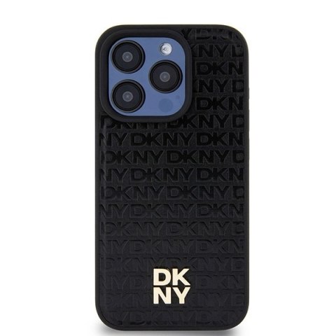 Etui DKNY Leather Monogram Pattern Metal Logo MagSafe na iPhone 15 Pro - czarne Etui DKNY Leather Monogram Pattern Metal Logo MagSafe na iPhone 15 Pro - czarne
