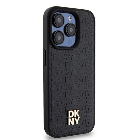 Etui DKNY Leather Monogram Pattern Metal Logo MagSafe na iPhone 15 Pro - czarne Etui DKNY Leather Monogram Pattern Metal Logo MagSafe na iPhone 15 Pro - czarne