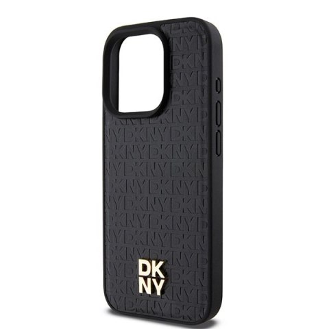 Etui DKNY Leather Monogram Pattern Metal Logo MagSafe na iPhone 15 Pro - czarne Etui DKNY Leather Monogram Pattern Metal Logo MagSafe na iPhone 15 Pro - czarne