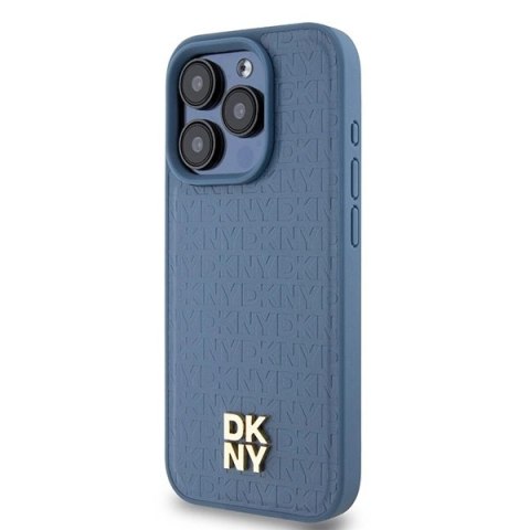 Etui DKNY Leather Monogram Pattern Metal Logo MagSafe na iPhone 15 Pro - niebieskie Etui DKNY Leather Monogram Pattern Metal Logo MagSafe na iPhone 15 Pro - niebieskie