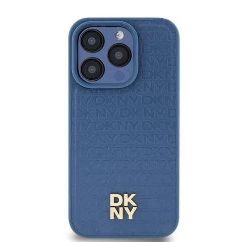 Etui DKNY Leather Monogram Pattern Metal Logo MagSafe na iPhone 15 Pro - niebieskie Etui DKNY Leather Monogram Pattern Metal Logo MagSafe na iPhone 15 Pro - niebieskie