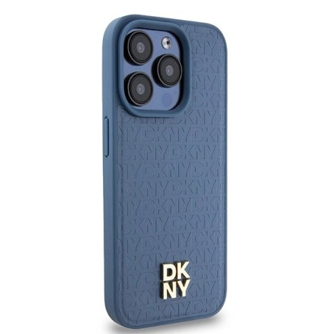 Etui DKNY Leather Monogram Pattern Metal Logo MagSafe na iPhone 15 Pro - niebieskie Etui DKNY Leather Monogram Pattern Metal Logo MagSafe na iPhone 15 Pro - niebieskie