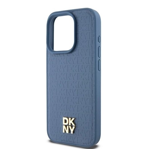 Etui DKNY Leather Monogram Pattern Metal Logo MagSafe na iPhone 15 Pro - niebieskie Etui DKNY Leather Monogram Pattern Metal Logo MagSafe na iPhone 15 Pro - niebieskie