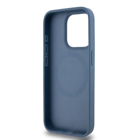 Etui DKNY Leather Monogram Pattern Metal Logo MagSafe na iPhone 15 Pro - niebieskie Etui DKNY Leather Monogram Pattern Metal Logo MagSafe na iPhone 15 Pro - niebieskie