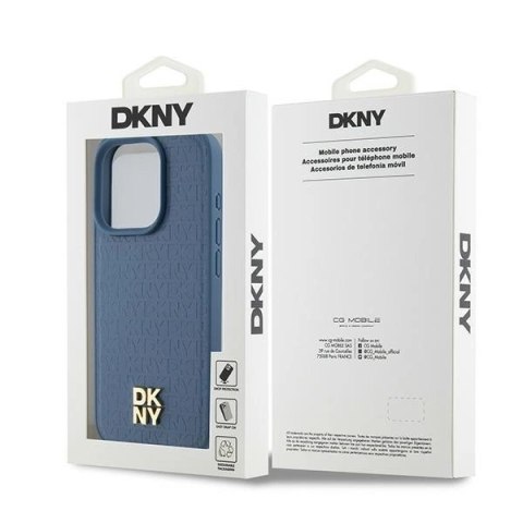 Etui DKNY Leather Monogram Pattern Metal Logo MagSafe na iPhone 15 Pro - niebieskie Etui DKNY Leather Monogram Pattern Metal Logo MagSafe na iPhone 15 Pro - niebieskie